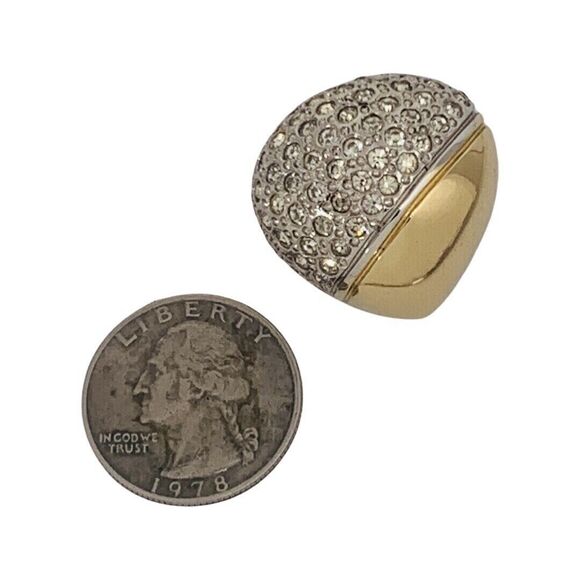 Piscitelli Crystal Dome Gold Button Earrings 1” Clip On Designer - Picture 7 of 12